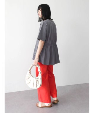 Green Parks 綿麻混タックストレートワイドパンツ Red