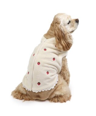 PET PARADISE ペットパラダイス 背中開き ベスト 苺 刺繍 中型犬 大型犬 白~オフホワイト