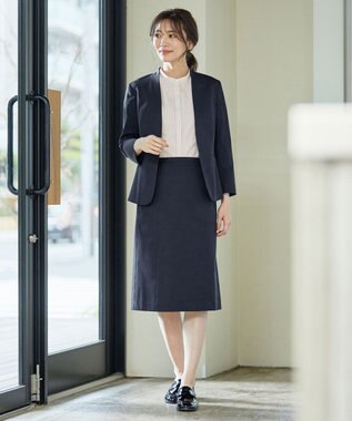 J.PRESS LADIES 【洗える・撥水・防汚】コットンFITTYシャーク ノーカラー ジャケット ネイビー系