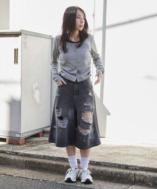 WEGO ダメージデニムハーフパンツ デニムブラックソノタ