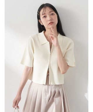 earth music&ecology 衿付きダブルＺＩＰカーディガン Ivory