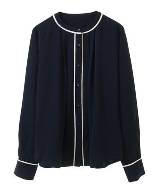 earth music&ecology バイカラータックブラウス Navy