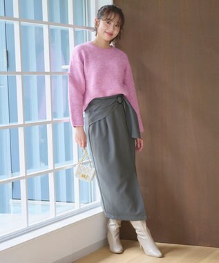 Feroux 【洗える】バックルデザイン タイトスカート グレー系