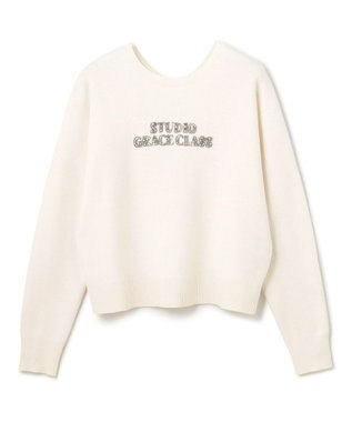 GRACE CONTINENTAL ロゴビジューニットトップ ホワイト