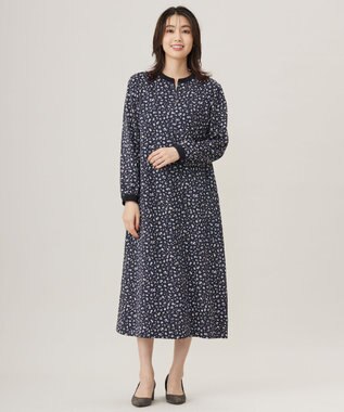 J.PRESS LADIES L 【洗える】スパンウェーブフラワープリント ワンピース ネイビー系5