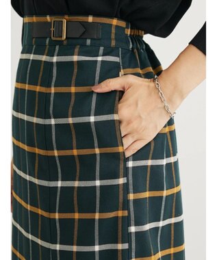 Green Parks ベルトデザインチェックＩラインスカート Green