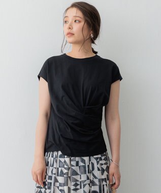 23区 【SLOW/一部店舗限定】MVSコットン カシュクールデザイン Tシャツ ブラック系