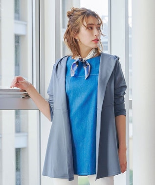  【洗える】ポンチフードカーディガン