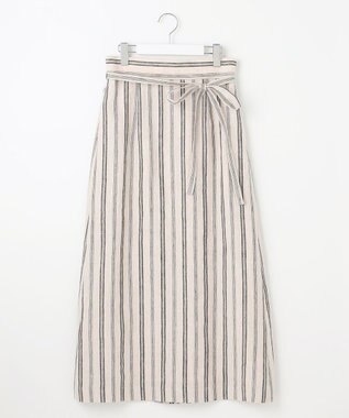 23区 【洗える】リネンストライプ Aライン スカート ベージュストライプ