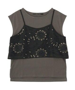YECCA VECCA 【2点SET】刺繍メッシュキャミセットコットンTee Black