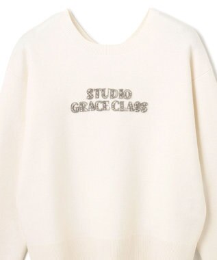 GRACE CONTINENTAL ロゴビジューニットトップ ホワイト