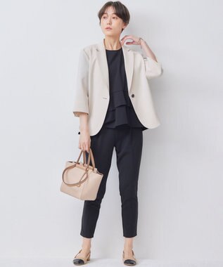 組曲 【接触冷感・吸湿・UVカット】ジョーゼットジャージーフリルブラウス ブラック系