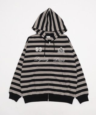 WEGO 【ユニセックスITEM/MLサイズ展開】ナンバリングカットZIPパーカー グレーボーダー