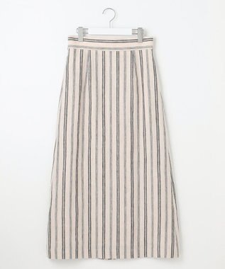 23区 【洗える】リネンストライプ Aライン スカート ベージュストライプ