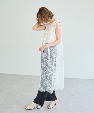 YECCA VECCA リーフ柄レースキャミワンピース Off White