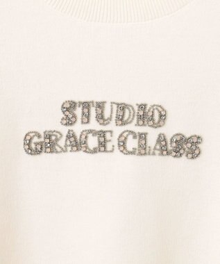 GRACE CONTINENTAL ロゴビジューニットトップ ホワイト