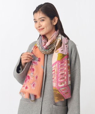 MOONBAT Hanato(ハナト) シルクウールストール ローデンブルクの街／幅60cm ピーチ