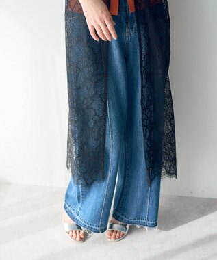 YECCA VECCA リーフ柄レースキャミワンピース Black