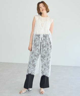 YECCA VECCA リーフ柄レースキャミワンピース Off White