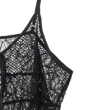 YECCA VECCA リーフ柄レースキャミワンピース Black