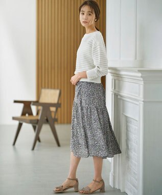 組曲 フラワーレイヤープリント ギャザースカート ピンク系5