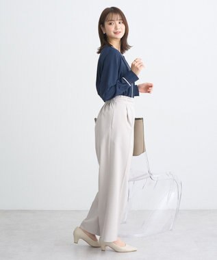 earth music&ecology バイカラータックブラウス Navy