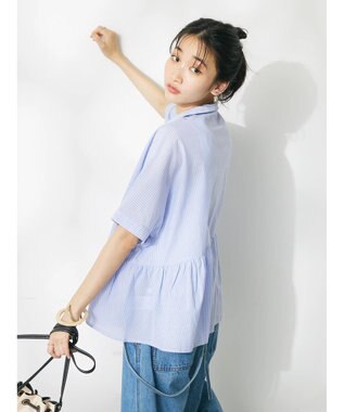 CRAFT STANDARD BOUTIQUE ペプラムブラウス Stripe Blue