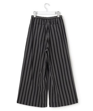 J.PRESS YORK STREET 【WOMEN】リネンストライプ イージーワイド パンツ ブラック系1