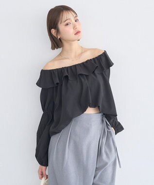earth music&ecology 2wayオフショルバルーンヘムフリルブラウス Black