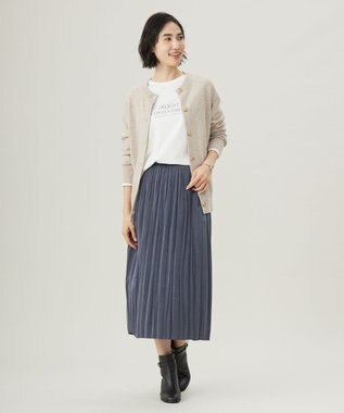 J.PRESS LADIES L 【洗える】マロンサテン ランダムプリーツ スカート グレー系