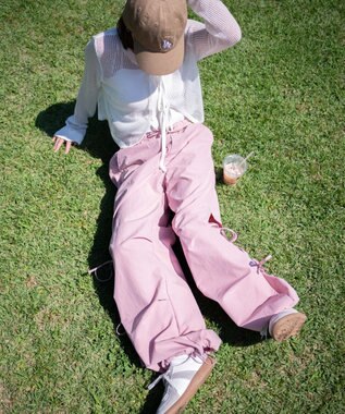 WEGO 【ウエストゴム】サイドリボンパラシュートパンツ ライトピンク