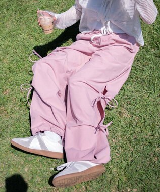 WEGO 【ウエストゴム】サイドリボンパラシュートパンツ ライトピンク