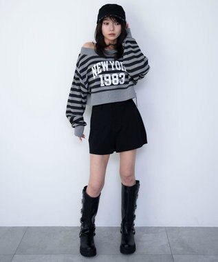 WEGO グラフィックオフショルショートスウェット 柄1