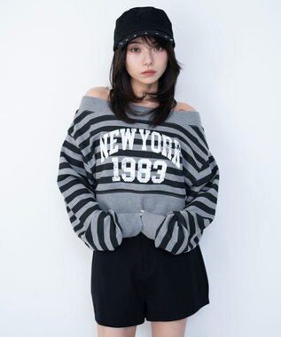 WEGO グラフィックオフショルショートスウェット 柄1