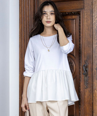 【洗える】スムースコンビペプラム カットソー