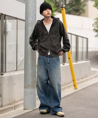 WEGO 【SMLサイズ展開】エクストラバギーデニムパンツ デニム中濃加工色