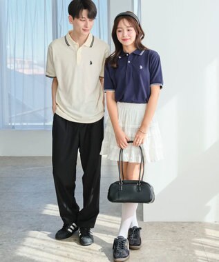 WEGO 【ユニセックス着用ITEM/SMLサイズ展開】別注USPOLOラインポロシャツ ホワイトアイボリー