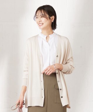 J.PRESS LADIES 【洗える】 シルキーレーヨンストレッチ Ｖネック カーディガン アイボリー系