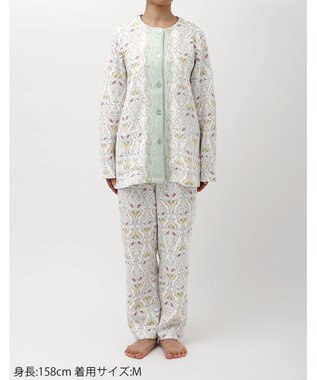 WACOAL パジャマ 長袖 長ズボン 綿混(本体) あったか ミントン レディース NDW426 /ワコール ホワイト