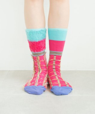 COQ 【MEN】BLOCK FLAG チェック リバーシブルファーソックス ピンク