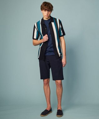 JOSEPH ABBOUD 【キングサイズ・吸水速乾】リーフ柄ジャガード クルーネック Tシャツ ネイビー系