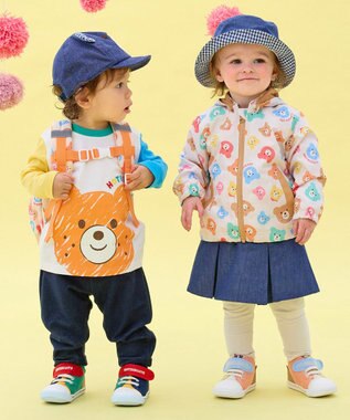 MIKI HOUSE HOT BISCUITS 【80-120cm】ビッグフェイスプリント 長袖Tシャツ オレンジ