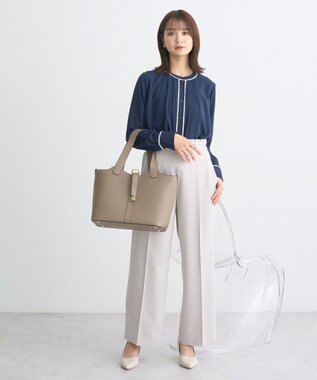 earth music&ecology バイカラータックブラウス Navy