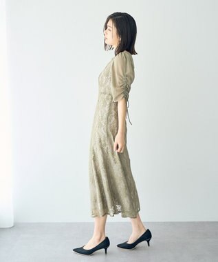 YECCA VECCA レース切替フレアドレス Khaki