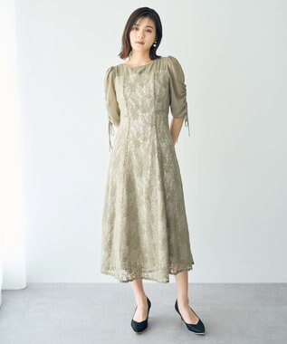 YECCA VECCA レース切替フレアドレス Khaki
