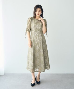 YECCA VECCA レース切替フレアドレス Khaki