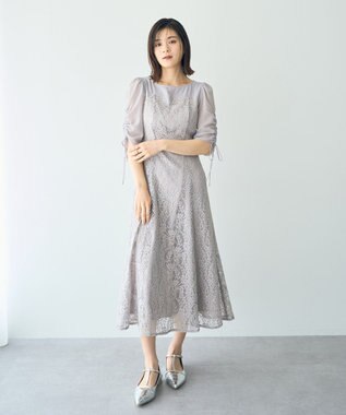 YECCA VECCA レース切替フレアドレス Gray