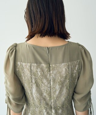 YECCA VECCA レース切替フレアドレス Khaki