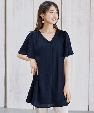 Tiaclasse フレアスリーブチュニックブラウス ネイビー