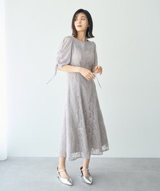 YECCA VECCA レース切替フレアドレス Gray